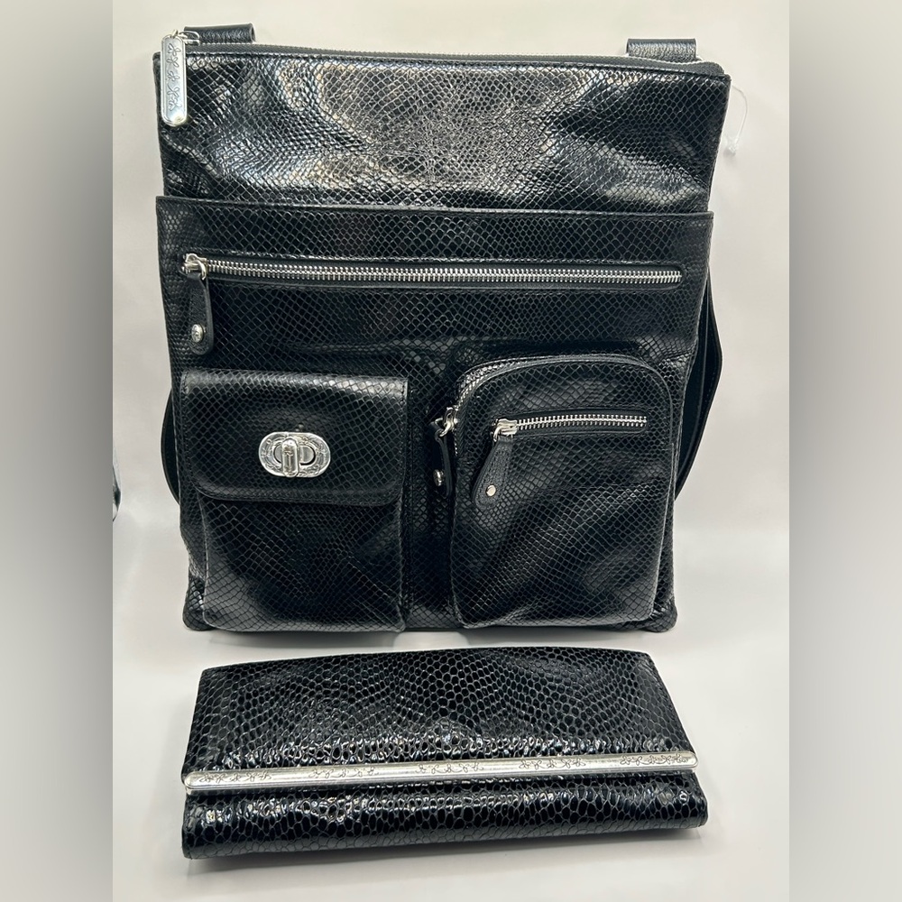 Brighton Set Snake Embossed Leather Crossbody and Wallet